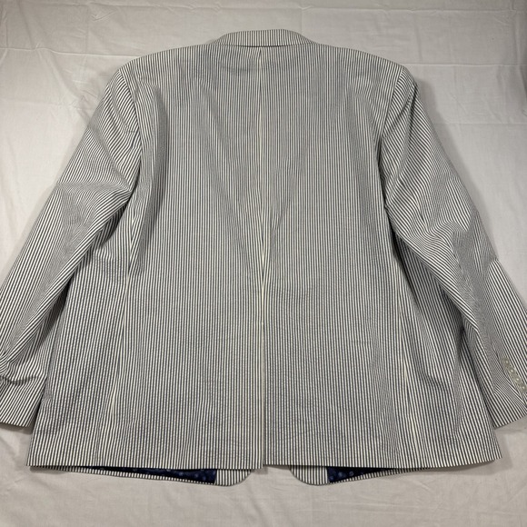 BLAZER JACKET Chaps Mens 52R Blue Striped Seersucker Cotton Preppy Sport Coat - Picture 10 of 11